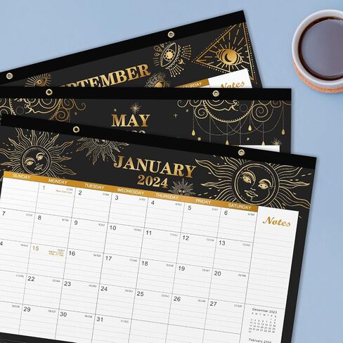 2024 Desk Calendar - 12 Monthly Desk/Wall Calendar 2-in-1,16.8" x 12", January 2024 - December 2024, Thick Paper with Corner Protectors, Large Ruled Blocks - The Sun in Saudi Arabia