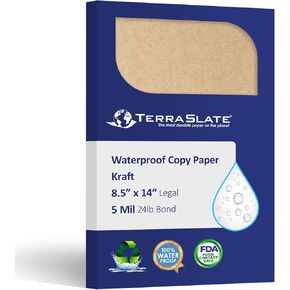 Paper | Kraft Paper | 8.5" x 14" Waterproof Paper | Laser Printer Paper, Copy Machine, & Digital Press Compatible, 50 Sheets (8 MIL TerraSlate (80lb Cover)), Brown