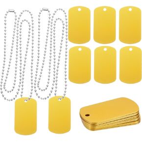 MECCANIXITY Metal Blank Tags Stamping, Aluminum Blank Tags, Dog DIY Engraving Blank Tags with Necklace Chain for Pet Dog ID Tags, Pendant Decoration, Craft Tags 10set (Yellow)