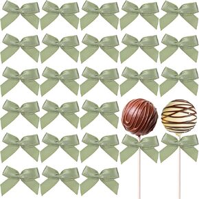 100Pcs Sage Green Satin Ribbon Bows No Twist Tie Bow 1.5 Inch Green Gift Wrapping Premade Mini Crafts Bows for Wedding Baby Shower Easter Birthday Decor