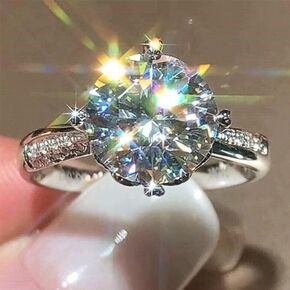 RKKOJJO 925 Sterling Silver Shiny Full Diamond Gemstone Ring 18K Cubic Zirconia Promise Cocktail Rings Eternity Engagement Wedding Band Ring for Women Size 7