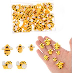JIYIN 50 Pcs Tiny Resin Bees Decor Resin Honey Bees for Crafts, 3 Size Flatback Bumble Bee Shaped Craft Embellishment Bee Charms Small Plastic Bees Ornaments for Wreath Party Home DIY Decorations