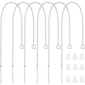 Beebeecraft 1 Box 3 Pairs Ear Thread Findings 925 Sterling Silver 3.94 Inch Dangle Earrings Thread Long Chain Earrings with Loop for Jewelry Earring Making