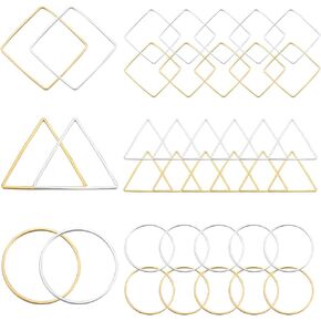 1 Box 120Pcs Earring Hoop 3 Shapes Beaded Earring Making Hoop Gold Silver Beading Earring Findings Hoops Square Triangle Open Bezel Pendant Frame for DIY Earrings Jewelry Making Supplies