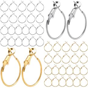 48Pcs 20mm Round Hoop Earrings Finding, Gold Silver Hypoallergenic Earring Hoops, Alloy Open Beading DIY Earrings Supplies for Jewelry Making Craft