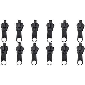 12Pcs Black Zippers Head Reusable Zip Puller Zip Slider Zipper Replacement Zipper Fixer Repair Fasteners Zipper Repair Kit Sewing Notions and Supplies, Zippers (Stainless Steel Universal)