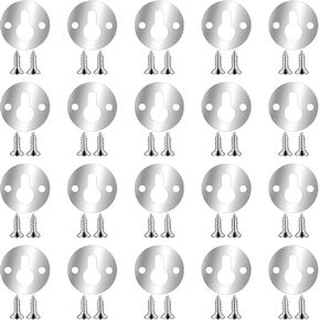 20 Pcs Round Keyhole Hangers 25mm Metal Picture Frame Hanging Plate Keyhole Hanging Films Shelf Brackets with 40pcs Screws-Silver