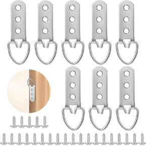 8 Sets Heavy Duty Picture Hangers D-Ring Frame Hanging Kit with Screws, 3 Holes Stainless Steel Mirror Hangers for Wall, for Hanging Mirror Frames Pictures Paintings Clock