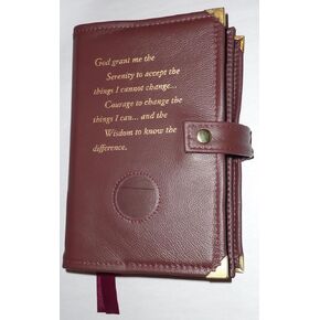 Burgundy Leather Double AA Alcoholics Anonymous Big Book & 12 Steps and 12 Traditions Book Cover Serenity Prayer and Medallion Holder