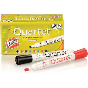 Quartet Low Odor Chisel Tip Dry-Erase Markers, Assorted Colors, 12 Markers per Pack (51-002693QA),Black/Red/Blue/Green/Pink/Teal/Orange/Purple