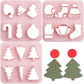 GORGECRAFT 3 Styles Christmas Clay Cutters Polymer Clay Earring Cutter Sets Cutting Dies Jewelry Making Templates Plastic Christmas Trees Santa Hat Stencils Modeling Tools for Earrings Jewelry Making