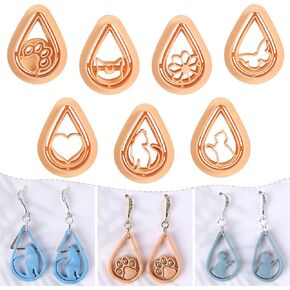 Puocaon Mystic Boho Clay Cutters - 7 Pcs Teardrop Polymer Clay Cutters for Earrings Making, Cute Cats Clay Earring Cutters, Flower Teardop Cutters for Jewelry Making, Butterfly Clay Jewelry Cutters