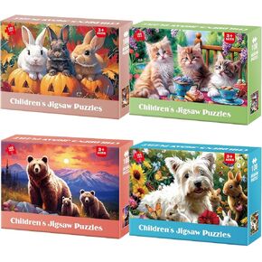 Puzzles for Kids Ages 6-8 - 4 x 100 Piece Puzzles for Kids Lovely Animals Large Piece Jigsaw Puzzles for Seniors Educational Toys Gifts Kids Puzzles for 4 5 6 7 8 9 Year Olds Boys Girls