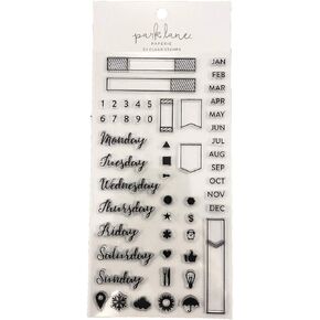 Park Lane Paperie 53 Clear Stamp Set - Day to Day Planner - Months Days Flag Pennant Bullet Journaling
