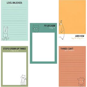 Funny Adulting Humor Sticky Note Assortment / 4" x 6" Repositionable Sticky Note Set/Set of 5 Colorful Snarky Animal Designs/Made in The USA