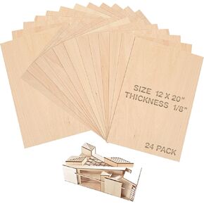(24-Pack) 12"x20"x1/8" Balsa Sheets for Crafts - Perfect for Architectural Models Drawing Painting Wood Engraving Wood Burning Laser Scroll Sawing
