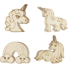 32 Pack Wood Unicorn Cutouts to Paint Unfinished Wooden Unicorn Crafts Hanging Ornaments DIY Unicorn Rainbow Party Craft Gift Tags for Home Party Decoration Craft Project