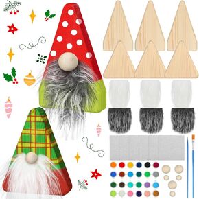 GlikCeil St. Patrick's Day Unfinished Wooden Gnome Crafts Faux Fur Fabric Precut Gnomes Beards St. Patrick's Day Gnome Table Centerpiece Sign DIY Gnome Wooden Craft Kit for Farmhouse Home Decor
