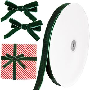 Christmas Green Velvet Ribbon, 5/8 Inch x 30 Yard Vintage Single Face Spool Satin Velvet Ribbon for Christmas Wreath Decoration DIY Bow Craft Gift Wrapping Wedding Ornaments Party Home Decor
