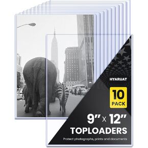 9x12 Toploader - Clear Semi-Rigid PVC Sheet Protectors, Hard Plastic Sleeves for Photos, Posters, Documents, and Prints (10-Pack)