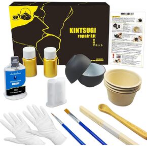 Kintsugi Repair Kit, Repair Your Meaningful Pottery with Kintsugi Gold Glue - Kintsugi Kit Comes with Two Practice Ceramic Cups for Starter Practice