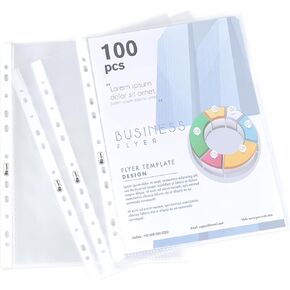 A4 Punched Pocket Top Loading 11.8 x 9.2in,100 Sheet Page Protectors,160 Micron Heavyweight Binder Pocket Paper File Binder Sleeves,Reinforced 11-Hole,Top Loading Paper Protector for Home,Office
