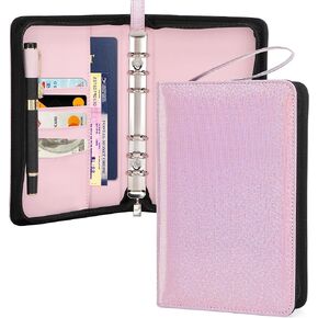 Toplive A6 Budget Binder مع سحاب، 6 حلقات غطاء مخطط قابل لإعادة الملء لنظام الميزانية النقدية A6، حافظة محفظة شخصية من جلد البولي يوريثان، أسود لامع