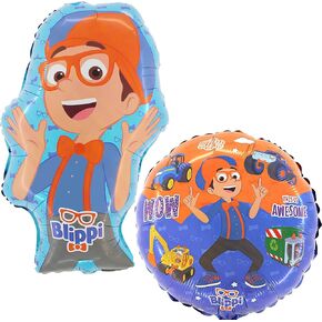 Toyland® 2 Pack Blippi Balloons - 18" Round Characters Balloon & Large 29" Blippi Shaped Balloon - Children's Party Decorations