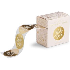 RIFLE PAPER CO. Envelope Seals | 250 Seals, Adhesive Backing, Box With Dispensing Slot, Add a Pretty Accent to Your Correspondence (1.5" W), Thank You