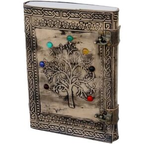 Leather Crafter's Huge Leather Journal Tree Of Life - Stone Blank Book Of Shadows - Medieval Renaissance Handmade Leather Diary - Pagan Spell Ancient Medieval Notebook - Leather Witch Journal Stone