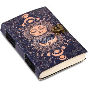 Leather Sketchbook, Great Gift (8 x 6 Inch) for Men & Women - Sun & Moon Vintage Leather Journal: Antique Handmade Deckle Edge Vintage Paper, 200 Pages, Drawing Journal, Printed Leather Journa