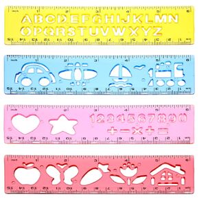 Color Swell Stencil Ruler 4 Pack - Fun Template Stencil Plastic Measuring Rulers - School Rulers for Drawing and School Supplies