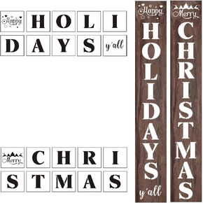 Welcome and Christmas Stencils for Painting on Wood - 19 Pack Large Vertical Welcome and Merry Christmas Sign Stencil Templates for Porch Signs, Reusable Letter Stencils for Front Door Decorations