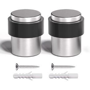 SANATO Nickel Cylindrical Floor Mounted Stainless Steel 304 Door Stop Door Stopper with Black Rubber, 2 Pack