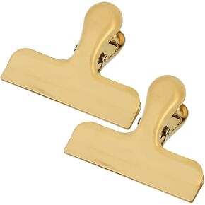 2Pcs Gold Chip Clips, 3 Inch Wide Stainless Steel Brass Notebook T Clip, Heavy Duty Food Bag Clamp, Vintage Retro Hinge File Bill Holder Sealing Air Tight Clips Modern Kitchen Office Accessories