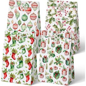 Gupesxu Christmas Treat Bags - 24PCS Christmas Gift Bags with Stickers, Christmas Ornaments Paper Bags for Gifts, Christmas Berries Stocking Goody Bags Baskets Bulk for Kids Holiday Party Favors