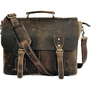18 Inch Vintage Handmade Leather Messenger Bag for Laptop Briefcase Best Computer Satchel School Distressed Bag (16 inch, Brown)