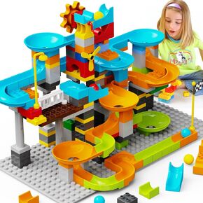 Dinosaur Marble Run Building Blocks 187Pcs/ Compatible with Lego DUPLO - Fun Jungle Theme Marble Maze Rush Track-Animal Marble Run Seesaw Slider ! - Gift Toys for Kids Age 3,4,5,6,7,8+
