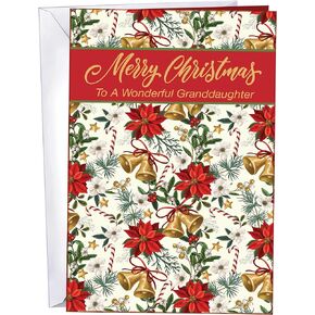 Chuck's Card-O-Rama - Granddaughter Christmas Card - WHY PAY MORE? - MADE in CHICAGO - NEW - Large Card Opens to 10" x 7.75" - Packaged in Extra Sturdy Mailer - Very Colorful! - 1011 - Christmas Card for Granddaughter, Granddaughter Christmas Card, Merry 