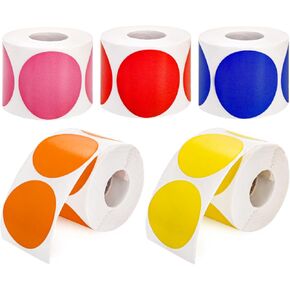 2500 Pieces Color Coding Sticker, 2 Inch Colorful Adhesive Circle Dot Stickers, Solid Colors Tags for Office, Home, Arts Crafts, 500 Labels per Roll, Strong Adhesion
