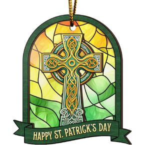 Artsy Woodsy St. Patrick's Day Decor Irish Ireland Green Shamrock Ceramic Ornaments for Christmas Tree Decorations, Unique Gifts Rear-View Mirror Hanging Car Accessories (03)