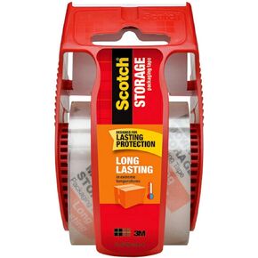 Scotch Long Lasting Storage Packaging Tape with Dispenser, 1.88 in x 22.2 yd, Clear, 1 Roll – UV Resistant, Strong Adhesive for Secure Sealing