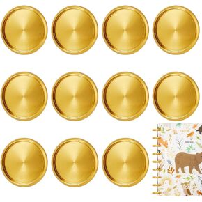 BENECREAT 11Pcs Aluminium Alloy Binding Discs, 1.1inch Flat Round Discbound Metal Expansion Disc Binder Rings for Discbound Notebook Artwork, Golden, 5mm Thick