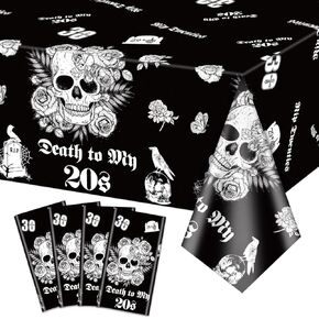 4Pcs Death to My 20s Tablecloths, Rip to My 20s Tablecloths, Black Rectangular 30th Birthday Table Decorations for 30th Birthday Halloween Funeral Party Rip 20s Birthday Decorations, 51 x 86 inch