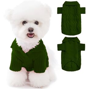 Classic Polo Knitwear Dog Sweater, Soft Breathable Dog Clothes Warm Puppy Coats, Knitted Cat Sweater Dog Clothes Coat Pet Apparel, ArmyGreen M