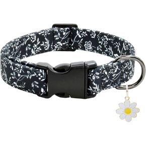 Cute Cotton Dog Collar Flower Patterns, Soft Adjustable Puppy Collars for for Girl Female Small Medium Large Dogs with Flower Charms