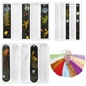Set of 3 Shiny Bookmarks Resin Silicone Mold with Tassels Set Resin Bookmark Mold Bookmark Molds for Epoxy Resin with 10 Colors Decorative Tassels Rectangle Bookmark Mold for Epoxy Resin Casting