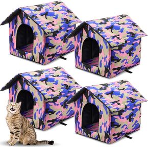 Weysat 4 Pieces Collapsible Outdoor Cat House Stray Cat Shelter Waterproof Cat Houses for Outside Warm Feral Cat Cave for Winter Water Resistant Canvas Roof for Small Cat Dog Tent Bed(Tent)