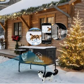 Heated Cat House, Outdoor Cat House for Winter Insulated Waterproof, Heated Cat House for Outside with Smart Camera, Warm Home for Outside Stray Barn Cat (Black, M- 21.3"x13"x18.5")