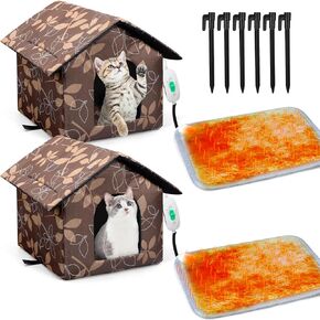 4 Pcs Heated Cat House Outdoor Weatherproof Cat Enclosures with Heating Pad Foldable Cat Shelter Indoor Pet Cave with Tent Stakes for Cat Winter Outside (Black)